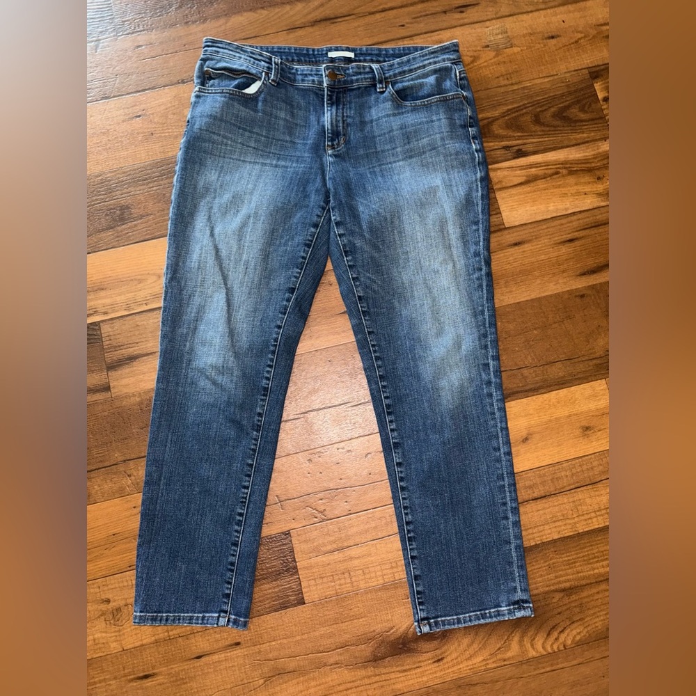 Like New Eileen Fisher Organic Cotton Stretch Straight Jeans High Waist Size: 12 - Picture 6 of 12